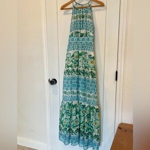 ELIZA J Textured Chiffon Halter Tiered Maxi Dress